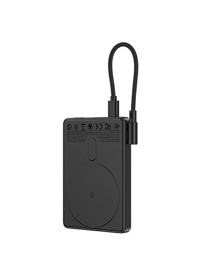 ريتشي باور بنك RECCI RPB-W38 سعة 10000mAh شحن لاسلكي مغناطيسي 15 واط، 2 في 1 مع كابل مدمج وحامل قابل للطي – أسود - Image 1
